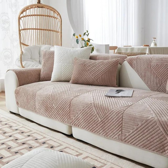 Super Six Sofabezug aus verdicktem Plüsch mit geometrischen Streifen in Pink, rutschfester Couchkissen-Schonbezug, Breite: 70 cm x Höhe: 70 cm - Bild 1