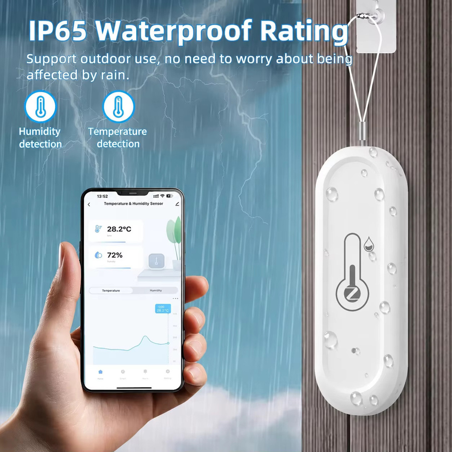 Tuya Smart Temperatur- und Feuchtigkeitssensor mit WiFi/Zigbee, IP65 wasserdicht für den Außenbereich, App-Fernüberwachung, kompatibel mit Alexa und Google Home - Bild 2