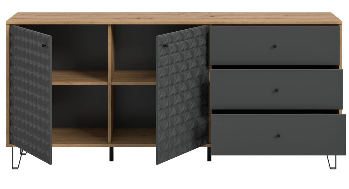 Sideboard Relief von Inn.Furn in Grau und Eiche, Breite: 169 cm - Bild 3