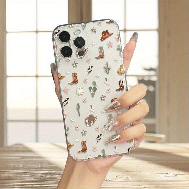 Transparente TPU-Handyhülle mit Cowboyhut und Stiefel Feenmuster für iPhone 11 bis iPhone 17 Pro Max Modelle - Bild 1