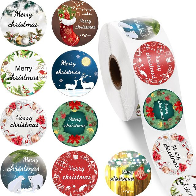 TYFYO Runde Frohe Weihnachten Aufkleber für Geschenke und Backpakete, Mehrfarbig, Durchmesser: 2,5 cm - Bild 1