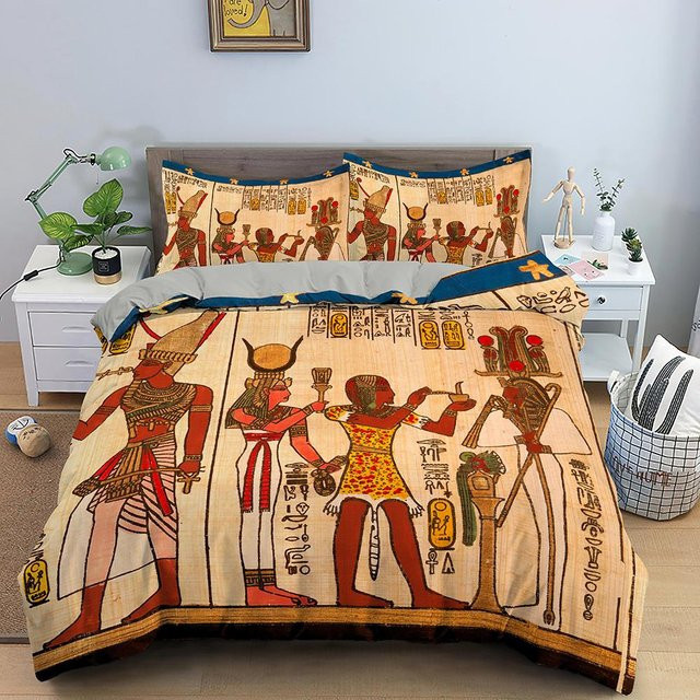 Bettwäscheset Ägypten mit altem Schriftbild und Pharao-Motiv von Binchi Outdoor Product, Farbe Beige, B/H: 228 x 228 cm - Bild 1