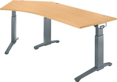 Schäfer Shop Genius ERGOSTYLE S Eckschreibtisch mit C-Fuß Gestell, manuell höhenverstellbar, Buche/Anthrazit, B: 216,5 cm, T: 80 cm, H: 67,5-89,5 cm - Bild 1