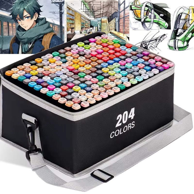 Professionelles 204-Farben-Doppelspitzen-Marker-Set mit Brush-Spitze für Künstler und Manga-Erstellung in Multicolour inklusive Tragetasche - Bild 2