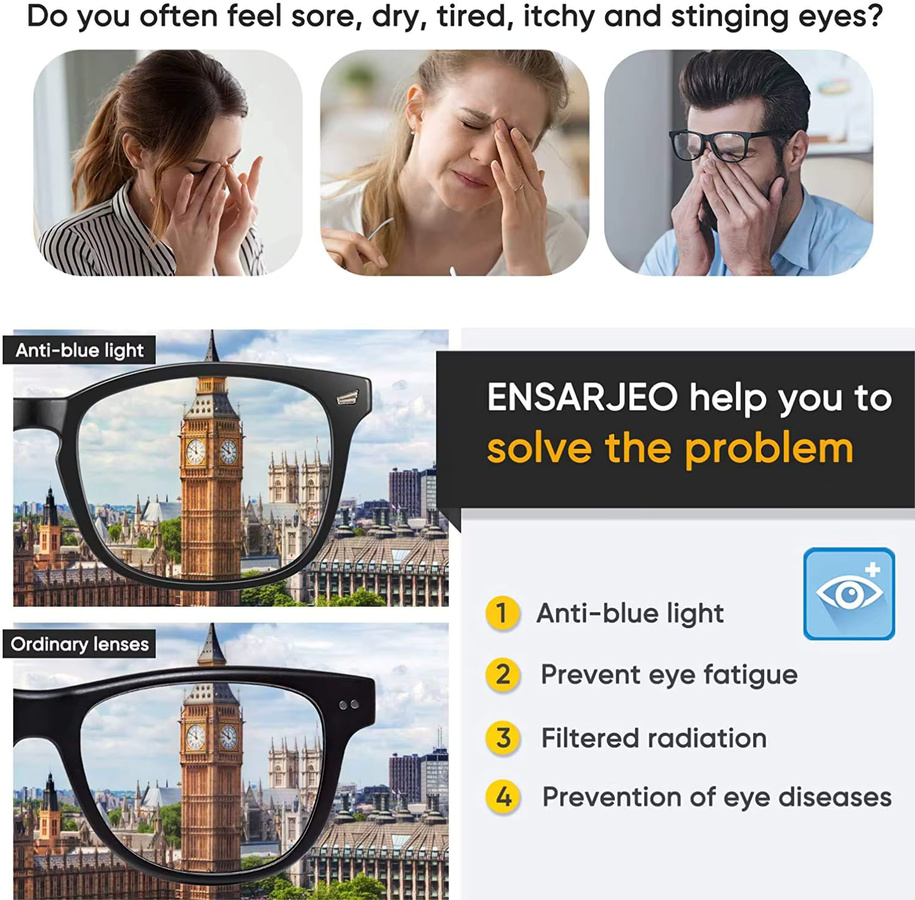 Blaulichtblockierende Brille, quadratisch, Vollrand, Kunststoff, schwarz, Krokodil - Bild 2