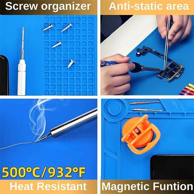 KRIOCY Silikon-Lötmatte in Blau, ESD-geschützte antistatische Wärmedämmmatte für Elektronik- und Telefonreparaturen - Bild 3
