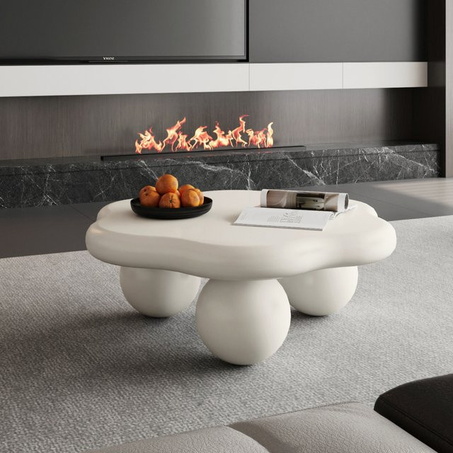Ye Wolkenförmiger Couchtisch in Cremeweiß mit kugelförmigen Beinen, Modern Minimalistisches Design, Breite: 80 cm - Bild 1