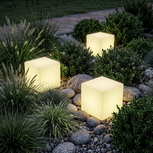 tectake Leuchtwürfel in Weiß mit 12 W LED-Beleuchtung, Fernbedienung und Erdspieß für Garten, Terrasse oder Balkon - Bild 1