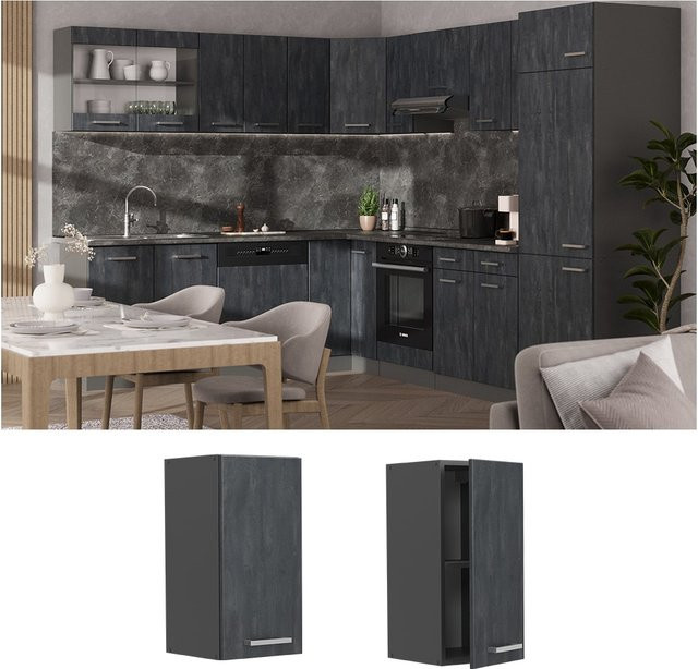 Vicco Hängeschrank R-Line Küchenschrank Schwarz Beton Anthrazit B/T/H: 30 x 30 x 30 cm - Bild 1