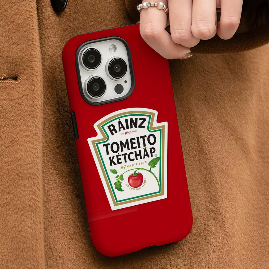 Handyhülle Heinz Tomatos Ketchup Design für iPhone 17 16 15 14 13 12 Pro Max Plus in Rot und Weiß mit glänzender HD-Doppelschicht-Flüssighartschale - Bild 3