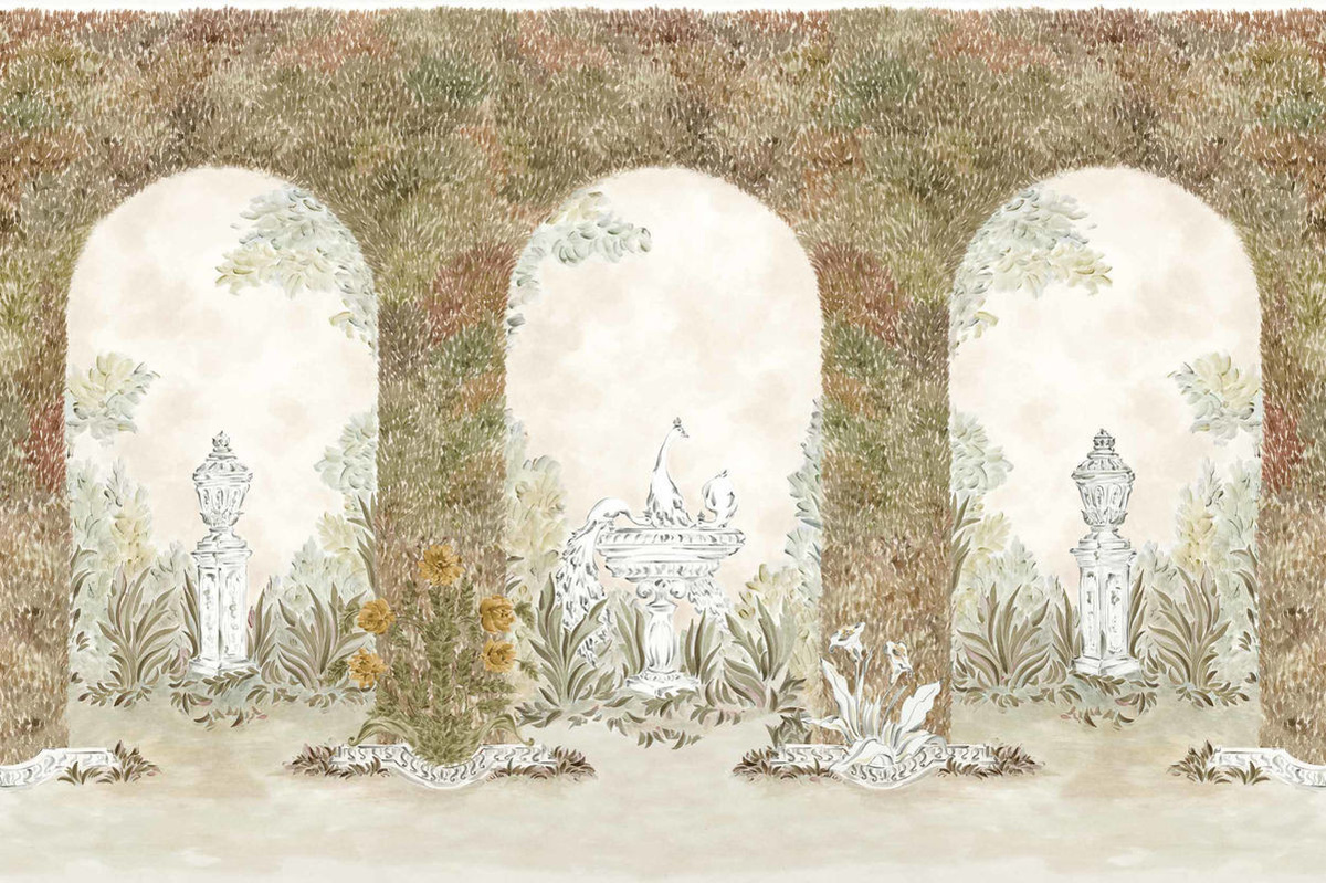 Coordonné Wandbild Alcazar Gartenszene in Ocker und Beige im Querformat - Bild 1