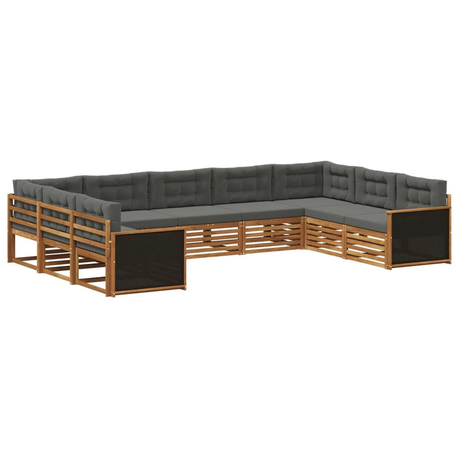 vidaXL Outdoor-Sofagarnitur in L-Form aus Akazienholz mit Kissen, Anthrazit und Natur - Bild 2