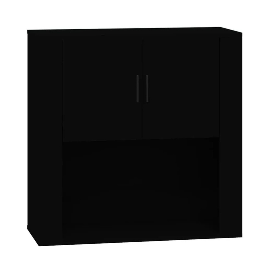 vidaXL Wandschrank Schwarz aus Holzwerkstoff mit Scharniertüren B/T/H: 80 x 33 x 80 cm - Bild 2