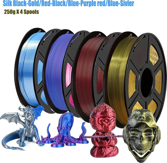 DINGSUN 3D-Drucker-Filament Seide PLA Zweifarbig 1,75mm FDM 4 x 250g - Bild 1