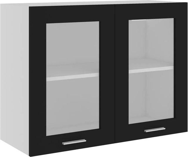 vidaXL Hängeglasschrank Schwarz mit Glastüren und Regalböden aus Holzwerkstoff, B/T/H: 80 x 31 x 60 cm - Bild 1