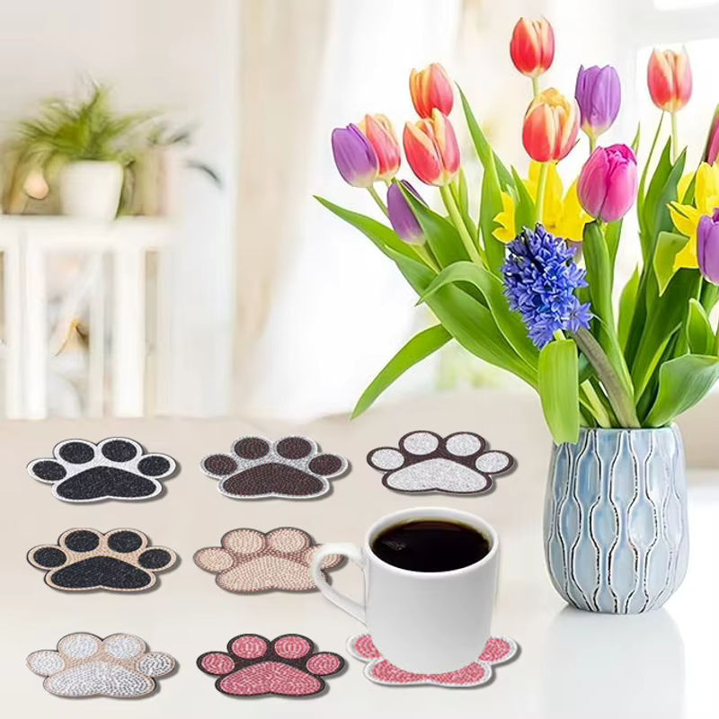 10-teiliges DIY-Diamant-Malerei-Kunstset mit Katzenpfotenmuster als Untersetzer, mehrfarbiges Mosaik-Handwerk aus Kunststoff in unregelmäßiger Form - Bild 5