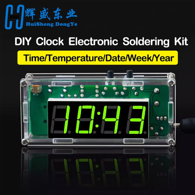 HUISHENGYUFA DIY-Uhren-Kit TJ-56-428 mit 4-stelliger digitaler Anzeige und Acrylgehäuse in Rot zum Erlernen von Elektronik und zum Löten - Bild 1