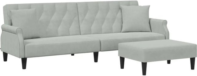vidaXL Schlafsofa 2-Sitzer mit Kissen und Fußhocker, Hellgrau, Samt, Click-Clack-Funktion, B/T/H: 216 x 84,5 x 70 cm - Bild 1