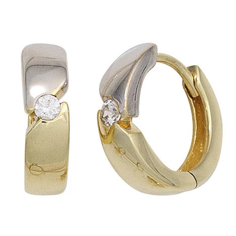 Colfem Creolen rund, 333 Gelbgold, bicolor, 2 Zirkonia, Unisex - Bild 1