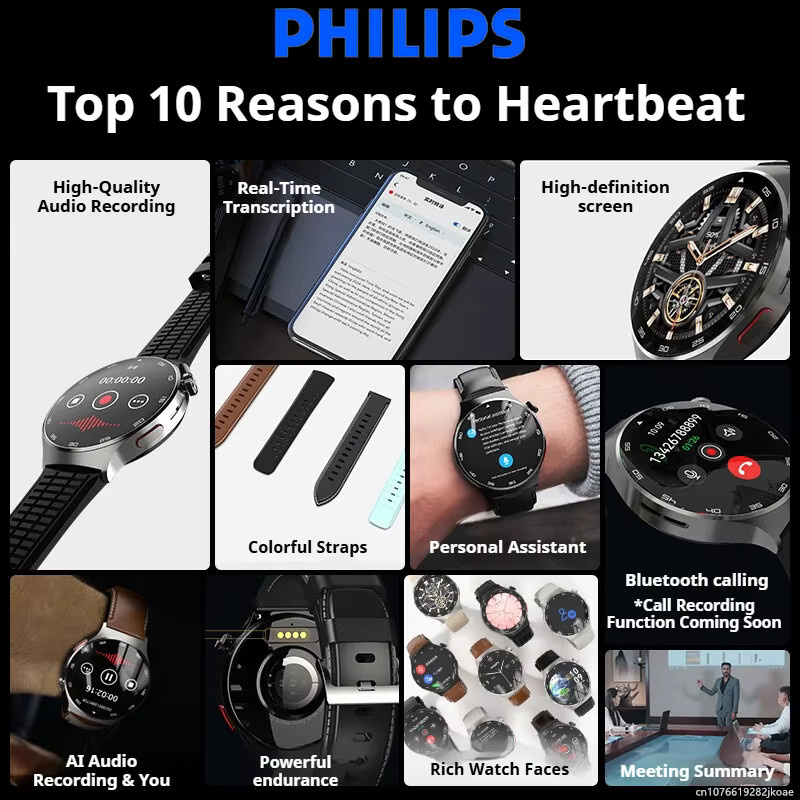 Philips VTR5206 VoiceTracer AI Smartwatch mit Echtzeit-Transkription für Android und iOS, Unisex, Silber/Braun - Bild 5