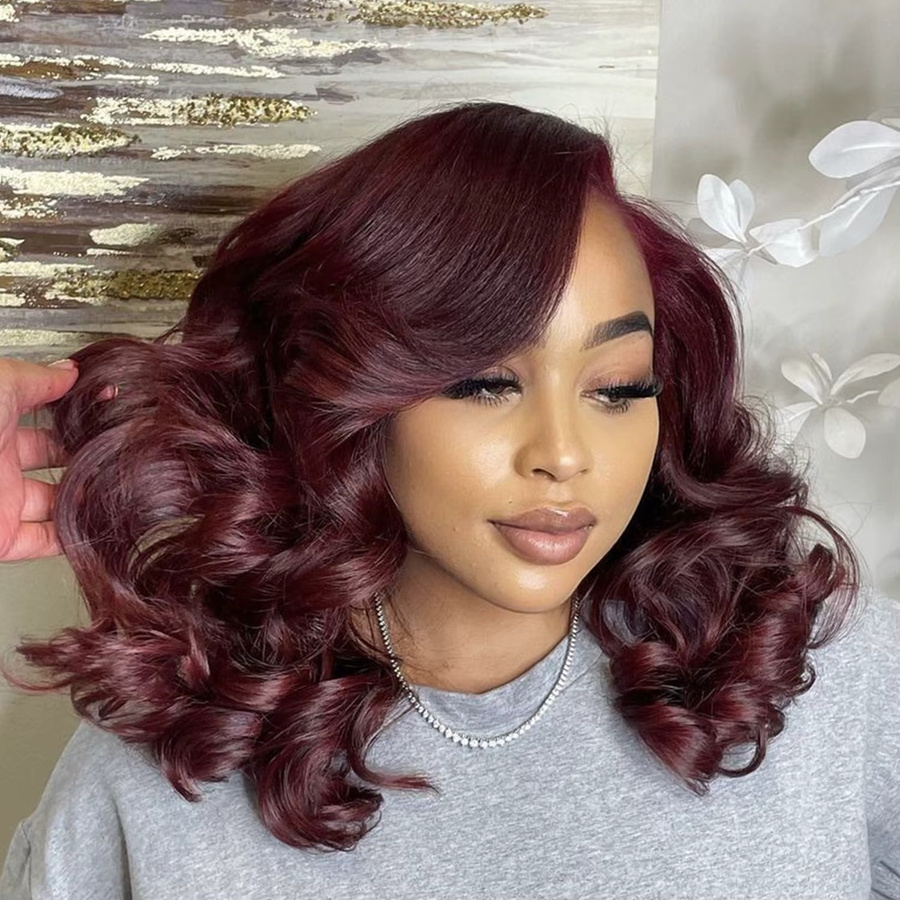 Tomiyaa Bouncy Body Wave Bob Perücke, Echthaar, Burgund, 13x4 Lace Front - Bild 4