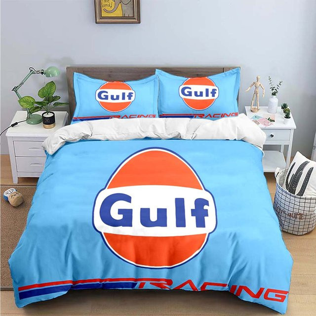 Bettwäsche-Set G-Gulf Racing Muster aus Mikrofaser in Blau, bestehend aus Bettbezug und Kissenbezug, B/H: 135 x 200 cm, Kissen: 50 x 70 cm - Bild 1