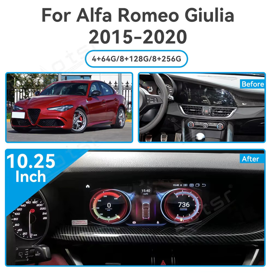 Aotsr Android 15 Autoradio mit 10,25 Zoll Display für Alfa Romeo Stelvio und Giulia (2015-2020), GPS, WIFI, 4G und Apple CarPlay, Schwarz - Bild 3