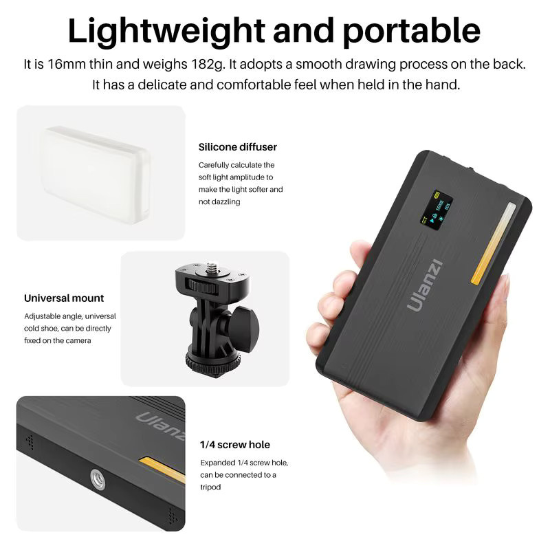 Ulanzi VL200 Bi-Color LED-Videoleuchte in Schwarz mit 5000 mAh Akku und einstellbarer Farbtemperatur 2500–9000 K - Bild 5