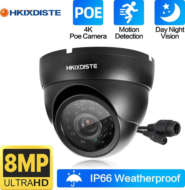 HKIXDISTE 8MP PoE Überwachungskamera mit Infrarot-Nachtsicht, Outdoor Metall-Kuppelcam mit Smart AI Mensch, Auto und Haustier Erkennung, Schwarz - Bild 1