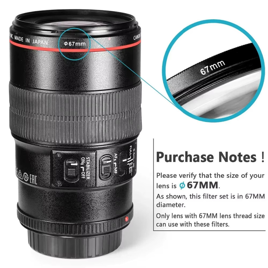 Lightdow 6 in 1 Kameraobjektivfilter Set in Schwarz mit UV, CPL, FLD und ND Filtern für Canon und Nikon Objektive - Bild 2