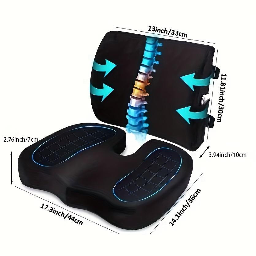 Orthopädisches Sitzkissen und Lordosenstützkissen Set aus Gedächtnisschaum in Schwarz, B/T/H: 33,5 x 30 x 11,5 cm - Bild 4