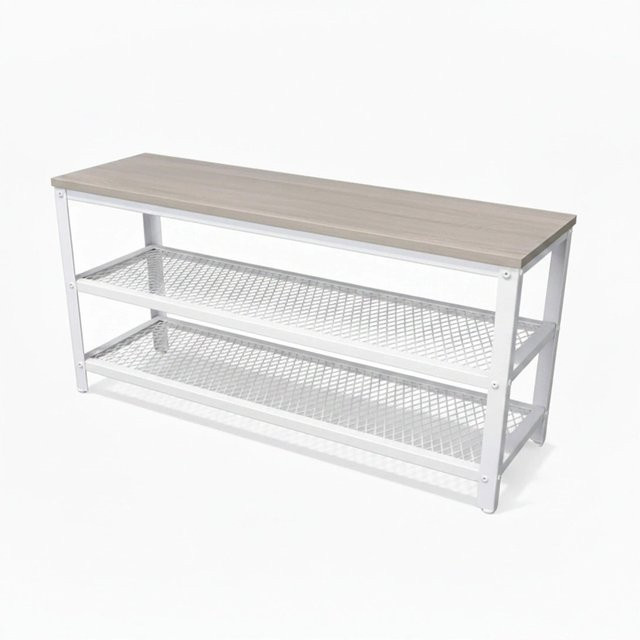 Relaxdays Schuhbank mit 2 Schuhablagen in Weiß und Grau, B/T/H: 100 x 30 x 45 cm - Bild 1