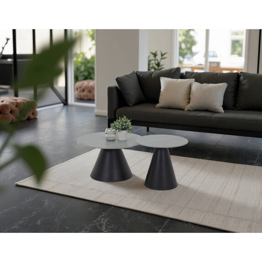 Couchtisch Hela in Grau mit Marmoroptik aus Sintered Stone und modernem Design B/H: 70 x 46 cm - Bild 3
