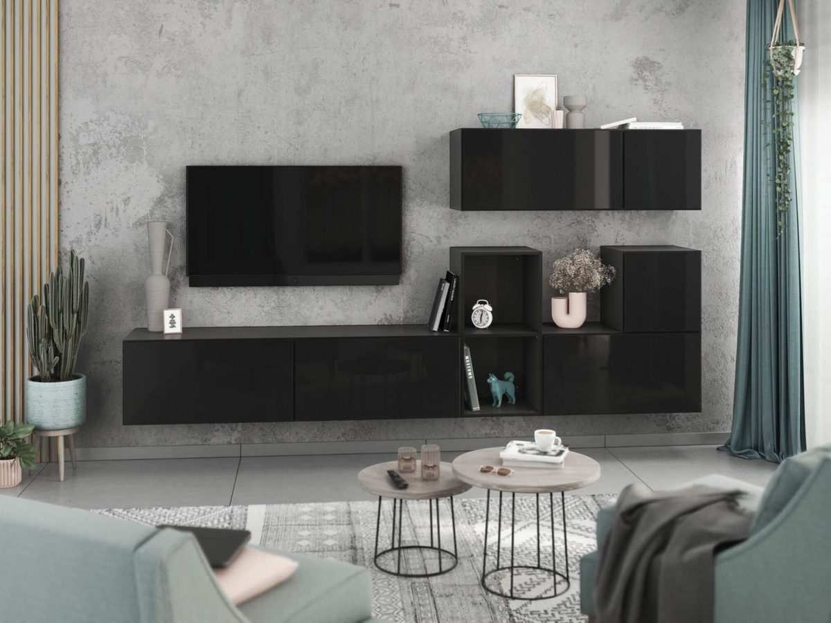 7-teiliges Wohnwand Set VARIANTO 1 von moebel-dich-auf in Anthrazit Matt und Schwarz Hochglanz mit Softclose-Funktion, Breite: 266 cm - Bild 1