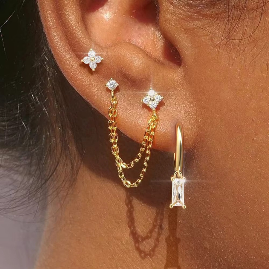 Yuedane Ohrringe Set, Edelstahl, Gold, Kristall, Damen - Bild 2