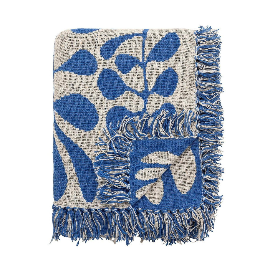 Bloomingville Plaid Nevine blau geometrisch aus Baumwolle B: 160 cm, T: 130 cm - Bild 1