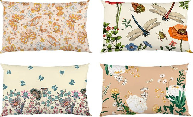 Rechteckiger Kissenbezug mit Blumen- und Schmetterlingsmuster für Sofa und Bett, B/H: 50 x 30 cm, Mehrfarbig - Bild 1