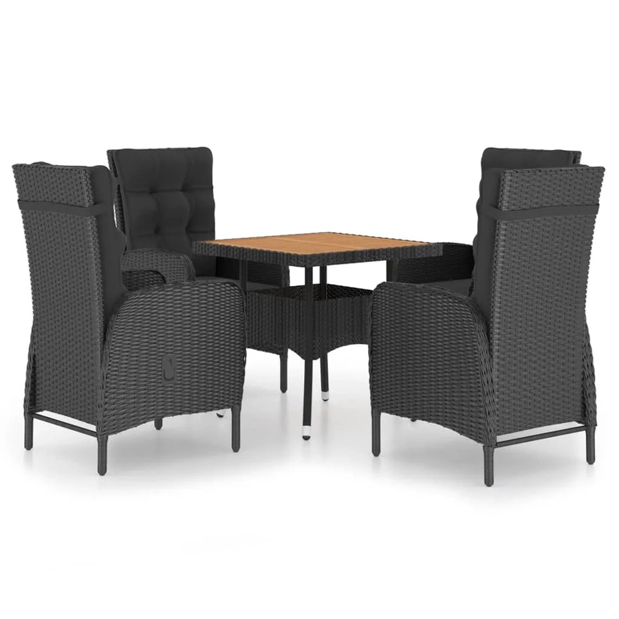 vidaXL 5-tlg Garten-Essgruppe aus Polyrattan und Akazienholz in Schwarz - Bild 2