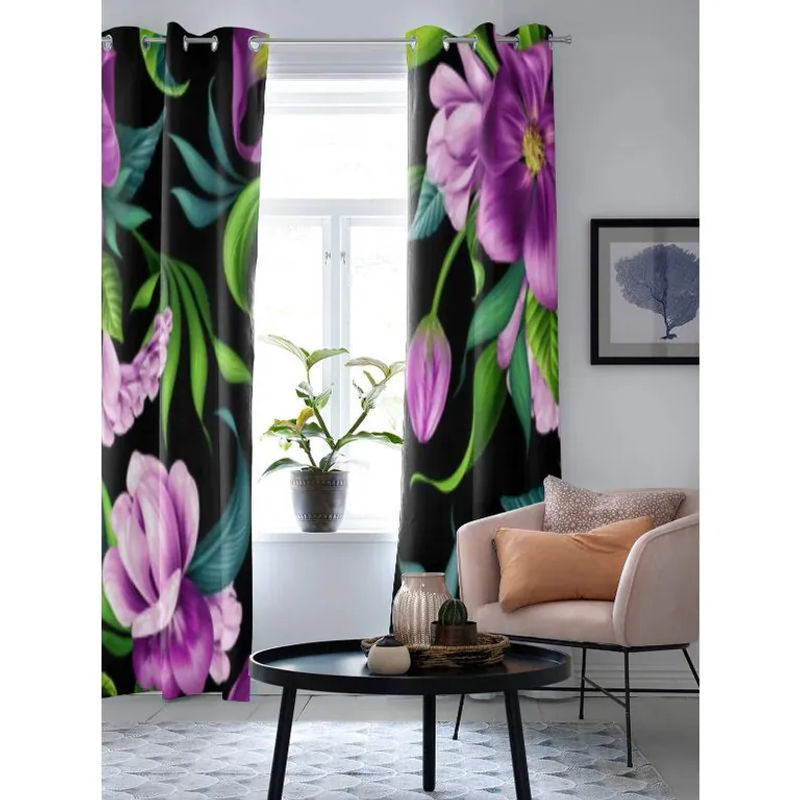 Super Six Fenstervorhang mit floralem Tropenmuster in Grau, Breite: 135 cm, Höhe: 60 cm - Bild 4