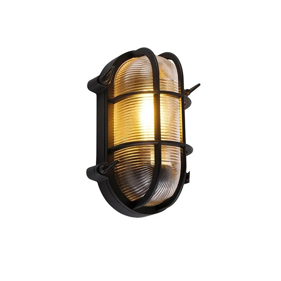 QAZQA Nautica Wand- und Deckenleuchte Schwarz Oval aus Metall und Glas IP44 dimmbar E27 - Bild 2