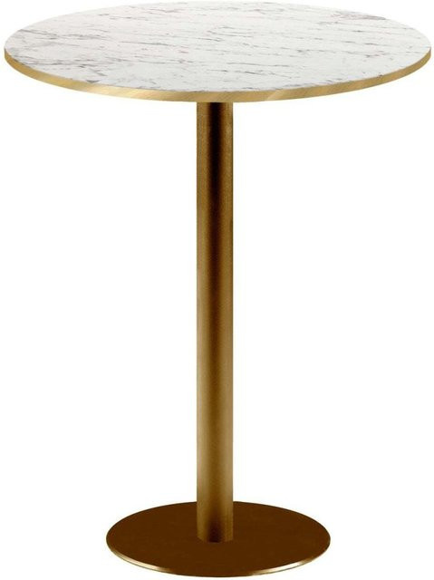 RestooTab Stehtisch Rome rund mit weiß marmorierter Platte und goldmetallic Gestell, Höhe: 113 cm, Durchmesser: 60 cm - Bild 1