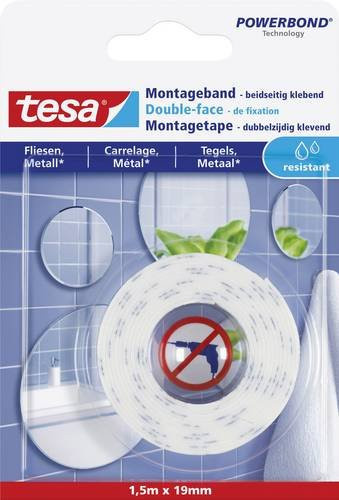 tesa Powerbond Montageband für Fliesen und Metall, Weiß/Transparent, Länge: 1,5 m, Breite: 19 mm - Bild 1