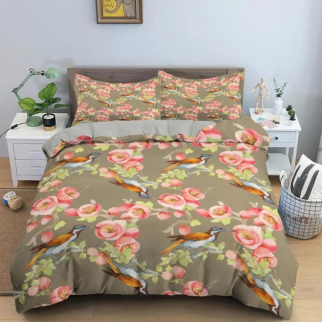 Bettwäsche-Set Your Warm Home mit Blumenmuster in Blau und Gold, bestehend aus Bettbezug und Kissenbezügen - Bild 1