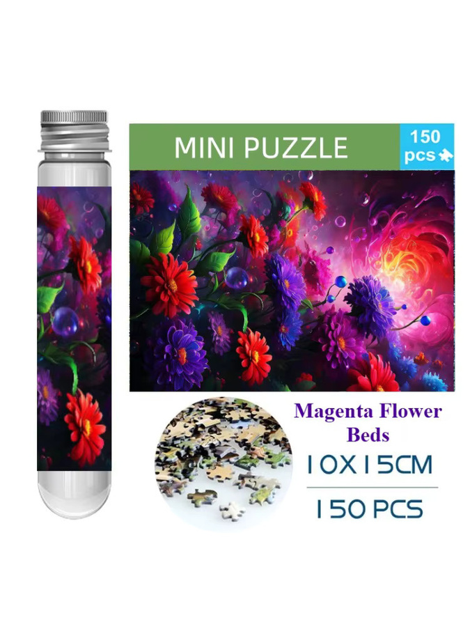 MaxRenard Mini-Reagenzglas Magenta Blumenfelder, Puzzle, 150 Teile - Bild 6