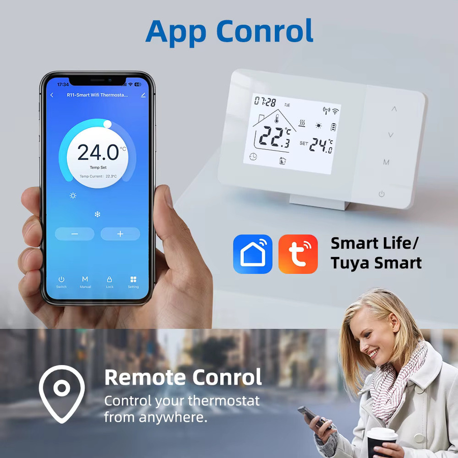 Beok Smart Wireless Thermostat für Gaskessel und Fußbodenheizung, Tuya Wifi Kühlthermostat mit Alexa Integration, Weiß - Bild 2
