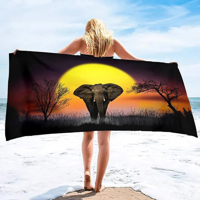 Sandfreies Mikrofaser Strandtuch mit Elefanten-Motiv von JMG Household Supplies, schnelltrocknend und saugfähig, B/B: 140 x 70 cm, Multicolour - Bild 1