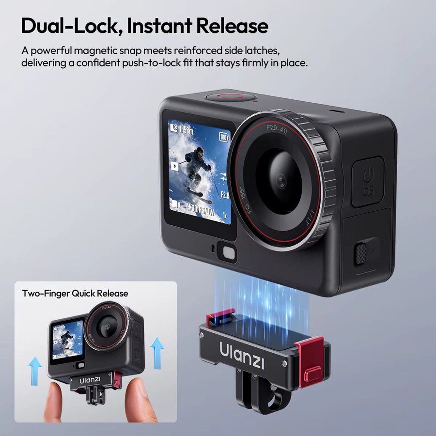 Ulanzi OA24 Metall-Magnetischer Schnellwechseladapter für DJI Action 6 und DJI Nano in Schwarz mit Universal-Doppelklaue und 1/4-Zoll-Gewindeloch für Vlog-Aufnahmen - Bild 2