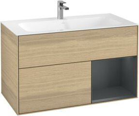 V&B Waschtischunterschrank Finion Reg rechte Seite in Blue Matt Lacquer und Oak Veneer, B: 59,1 cm, T: 49,8 cm, H: 59,1 cm - Bild 1