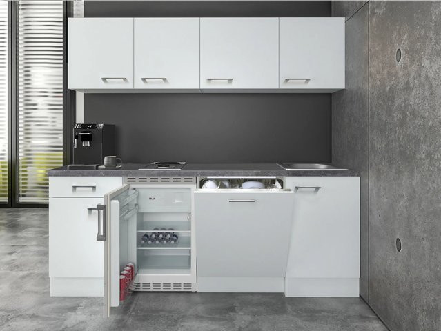 Flex-Well Exclusiv Büroküche Joelina in Weiß mit Türen und Schubladen, Breite: 210 cm, Tiefe: 60 cm - Bild 1