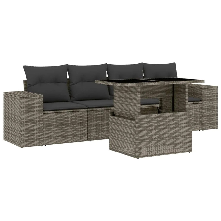 vidaXL 5-tlg Garten-Sofagarnitur aus Polyrattan in Grau mit Tisch und Kissen - Bild 2